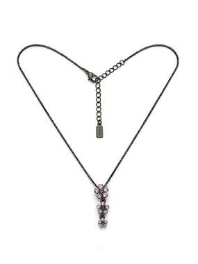 1928 -  Vintage style Violet Flower Crystal Pendant Necklace Black chain - 15"